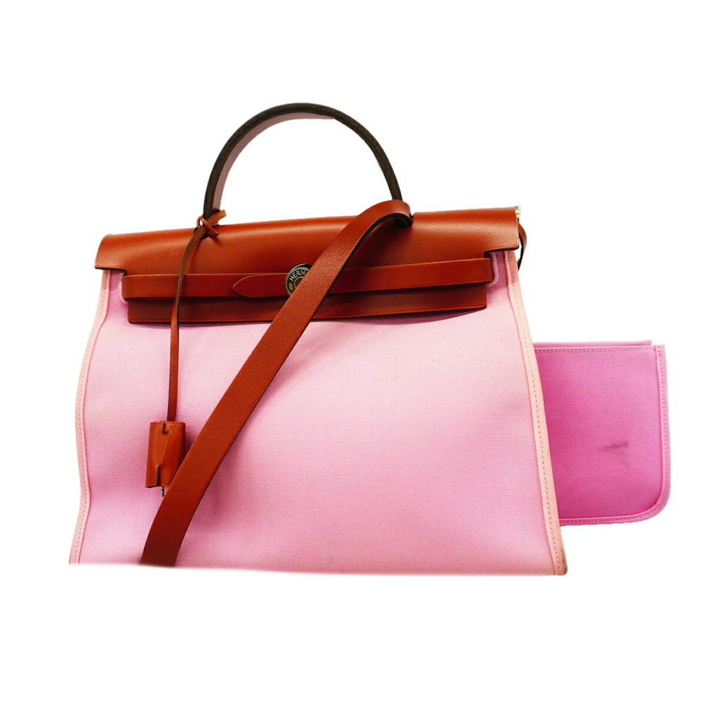 Hermes Herbag Zip PM Handbag, Toile Officier, Pink/Brown, D Stamp, 2-way Bag ...
